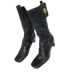 Y2K Coach Women Black Leather Boots Size 7.5 Made In Italy Turn-Lock